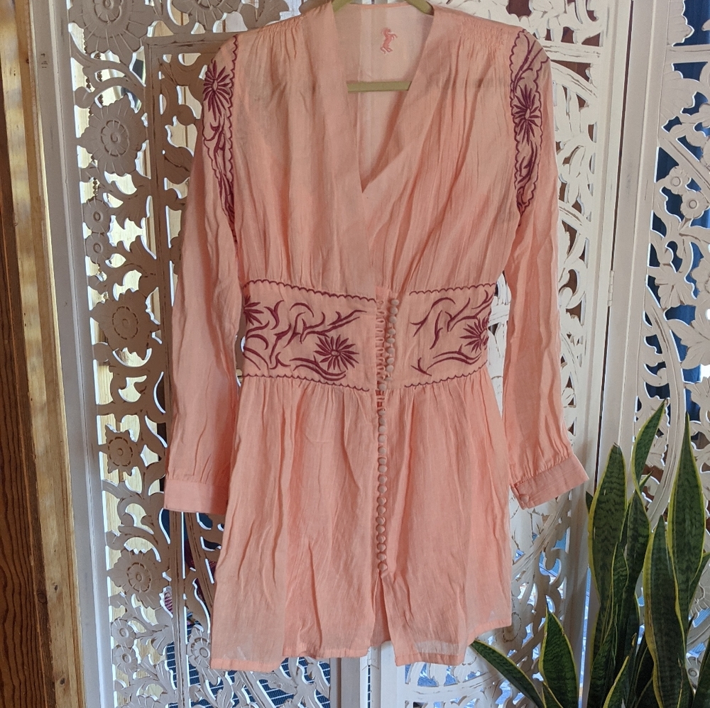 Chasing unicorns long sleeve peach dress
